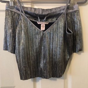 NWOT Victoria Secret shimmery metallic silver two piece sleep set M